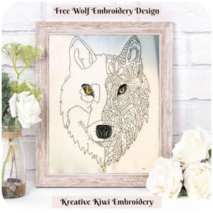 Free Wolf Embroidery Design 5x7 hoop