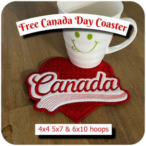 Free In the hoop Canada Day Coaster - Kreative Kiwi Embroidery Designs