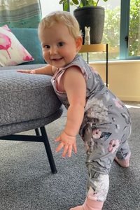 Products: GREY FLORAL LONG LEG HAREM ROMPER Kids Clothing Kruizey Kidz