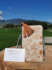 The York - Tan and White Small Tassel Cowhide Purse