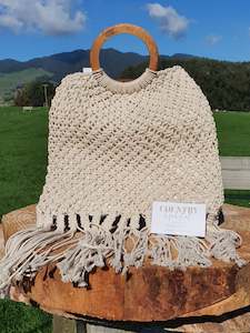 Natural Macrame Wood Handle Bag