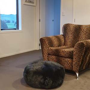 NZ Longwool Sheepskin Ottomoan by Fibre by Auskin - Steel