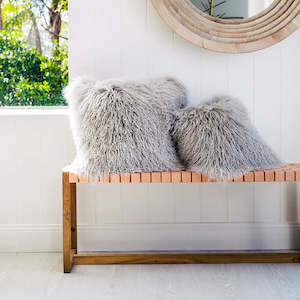 Hide And Fur Cushions: Mongolian Sheepskin Cushion - Light Grey 40cm