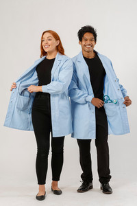 Knit Cuff Lab Coat Light Blue - Inner Pockets - Pharmacy Coat
