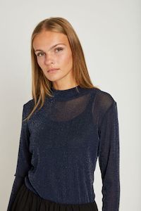 Rue De Femme Roll Neck Top - Dark Blue