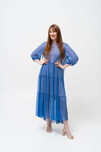 Carlson Silk Waterfall Dress - Cornflower