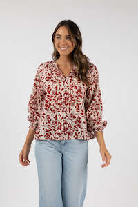 Sale: Humidity Eden Blouse - Brick Print