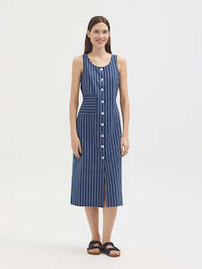Sale Dresses: Nice Things Sleeveless Striped Indigo Dress - Blue