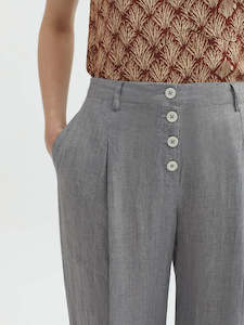 Nice Things Linen Button Pants - Grey