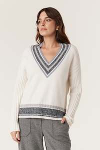 Cable Cashwool Varsity Jumper - Milk