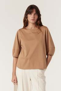 Cable Pima Lantern Sleeve Top - Camel