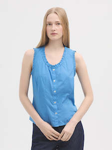 Nice Things: Ruffled Blue Sleeveless Shirt
