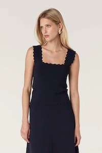 Cable: Villa Crepe Knit Scallop Tank - Navy