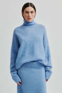 Second Female Ina Knit T-Neck Jersey - Vista Blue