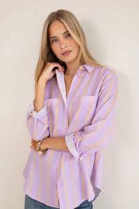 Mauve over Beige Linen Shirt