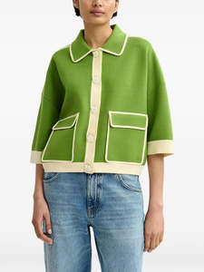 Green knit cardigan with flower buttons