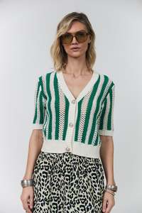 Knitwear: Lollys Laundry Siva Knit Cardigan - Green