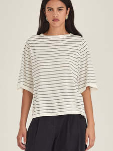 Sills Sumire Striped Boxy Tee - Chalk/Navy Stripe