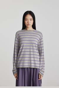 Ricochet Flip Long Sleeve Knit Top - Grey Marle + Dark Purple