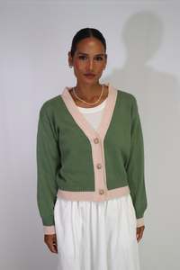 Tatano Contrast Cardi - Olive / Blush