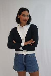Tatano Contrast Cardi - Navy / White