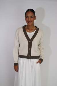 Tatano Contrast Cardi - Sand / Chocolate