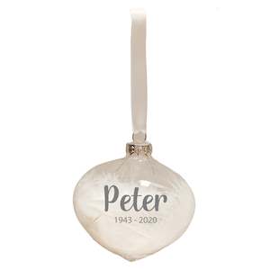 Christmas Collection: Personalised Feather Tear Drop Bauble White 9cm