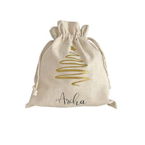 Stockings: Santa Sack Gold Tree Small - Personalised