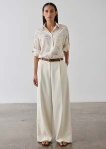 Simone Wide Leg Trouser - Cream