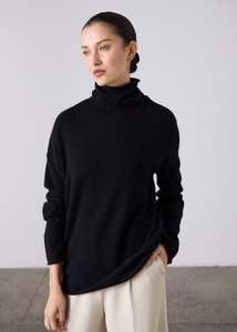 Mara Cashmere Funnel Neck - Black