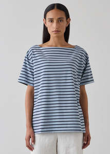 Tops And Shirts: Striped Short Sleeve T-shirt - Navy / Cadet Blue