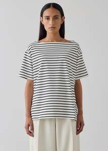 Tops And Shirts: Striped Short Sleeve T-shirt - Black / Ecru