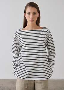 Striped Long Sleeve T-shirt-Black / Ecru