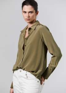 Shirts: Silk Shirt - Khaki