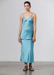 Silk-Satin Midi Slip Skirt - Cerulean