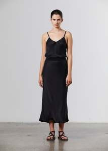 Silk Midi Slip Skirt - Black