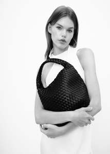 Rylan Studio Bags: Rylan Recycled Leather Small Tote - Black