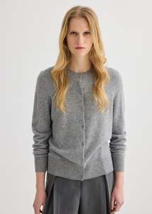 Cashmere Crew Neck Cardigan - Grey Marle