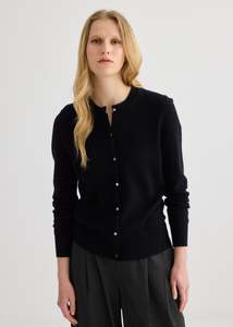 Essentials: Cashmere Crew Neck Cardigan - Black