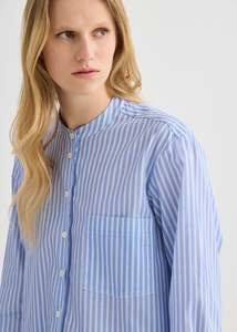 Striped Collarless Shirt - Oxford Blue