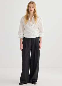 Wide Leg Pleat Front Trouser - Graphite
