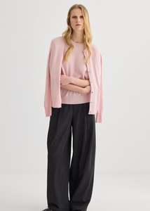 Cashmere Crew Neck Cardigan - Blush Pink