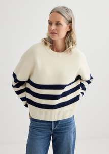 Essentials: Oversized Stripe Crew - Ivory / Midnight