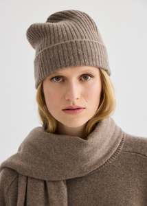 Knitwear: Cashmere Beanie - Cocoa Marle