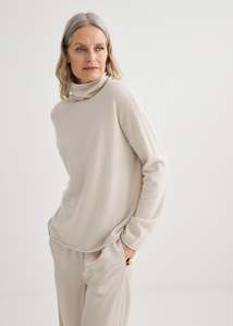 Knitwear: Mara Cashmere Funnel Neck - Oyster