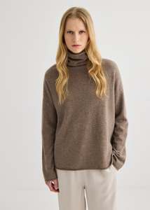 Knitwear: Mara Cashmere Funnel Neck - Cocoa Marle