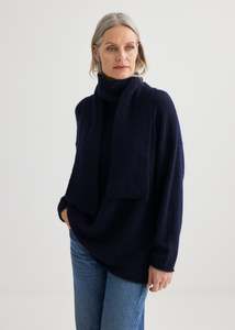 Knitwear: Alpaca Sweater with Scarf - Midnight