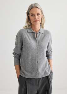 Knitwear: Cashmere Shirt - Grey Marle