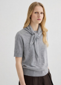 Accessories: Cashmere Triangle Scarf - Grey Marle