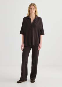 Merino: Relaxed Merino Polo - Truffle